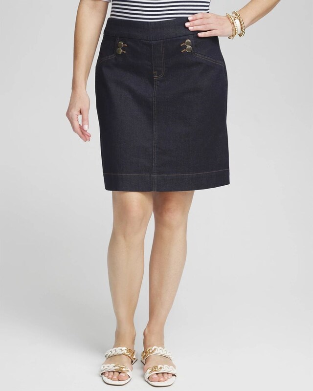 Button Detail Pull-on Denim Skort - image 1